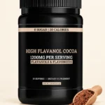 High Flavanol Cocoa powder jar with a scoop of cocoa